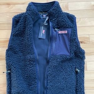 Vineyard Vines Women's XS Sherpa Fleece Vest Navy Blue